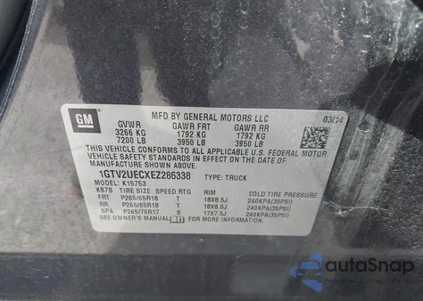 2014 GMC Sierra 1500 Sle z USA, uszkodzony, nr VIN 1GTV2UECXEZ286338